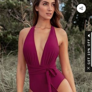 Cupshe Red Deep V Neck Swim